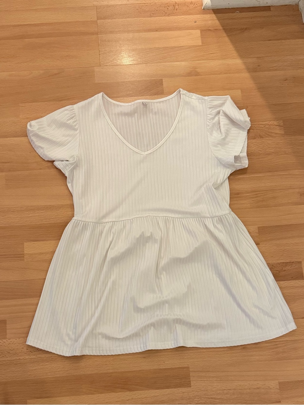 Amazon White Ribbed V-Neck Peplum Top with flutter Sleeves maternity top